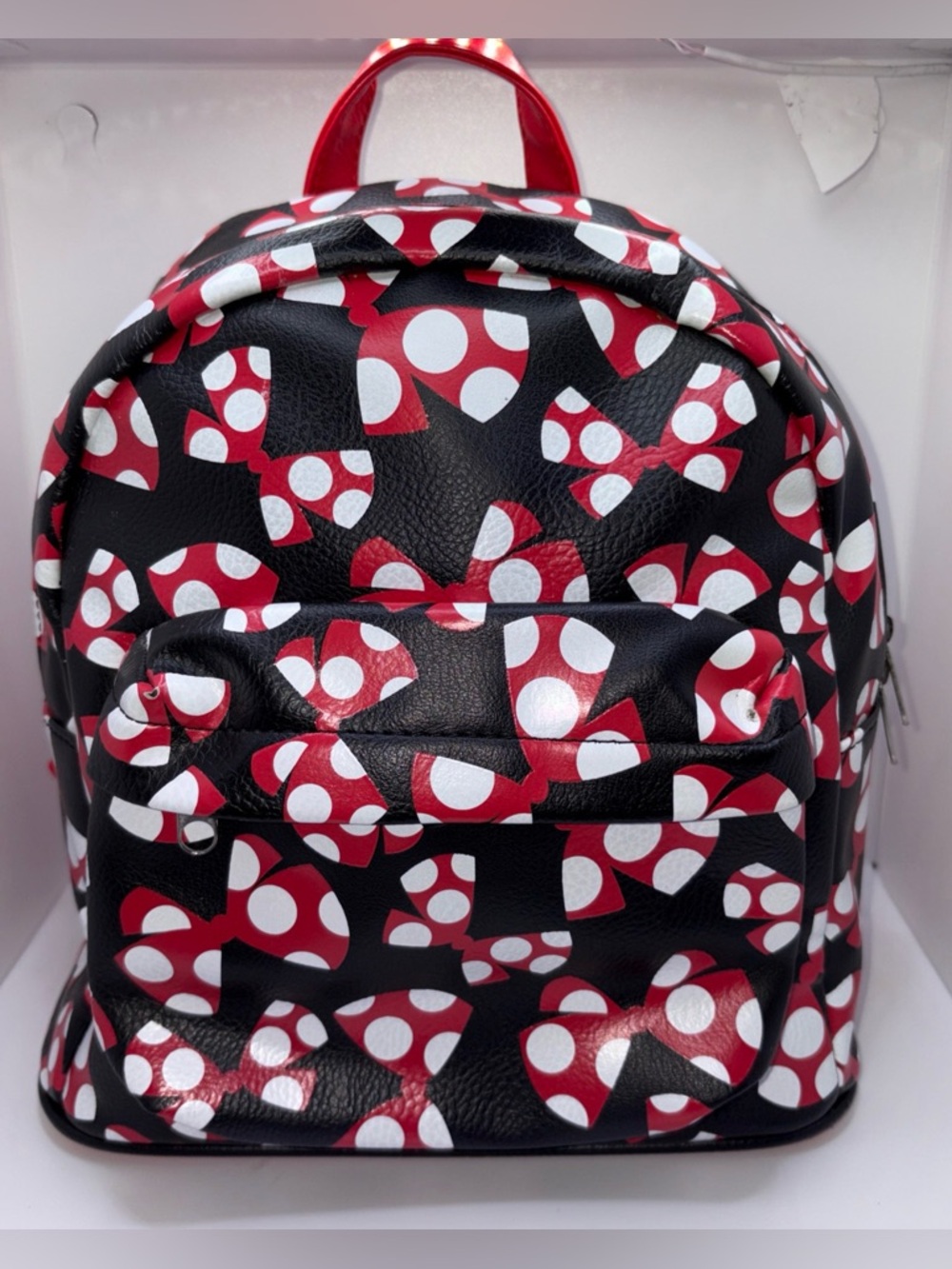 DISNEY PARKS MINNIE MOUSE BOWS MINI BACKPACK Black Red White PolkaDot Whimsical